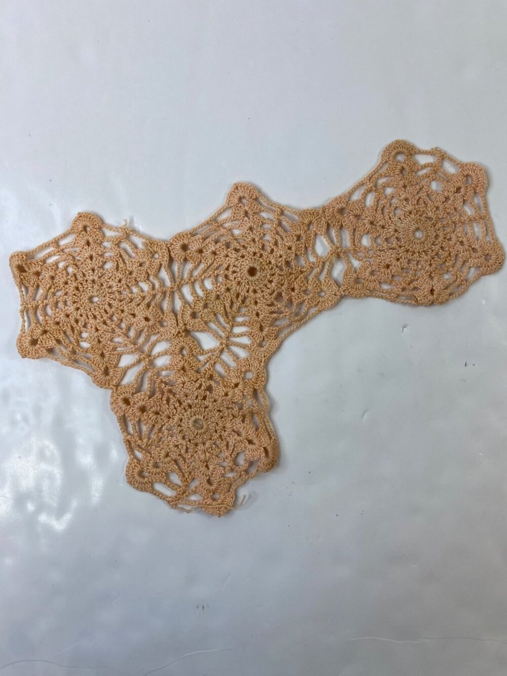 Handmade Crochet Doily Floral-Like Unfinished Project In Peach